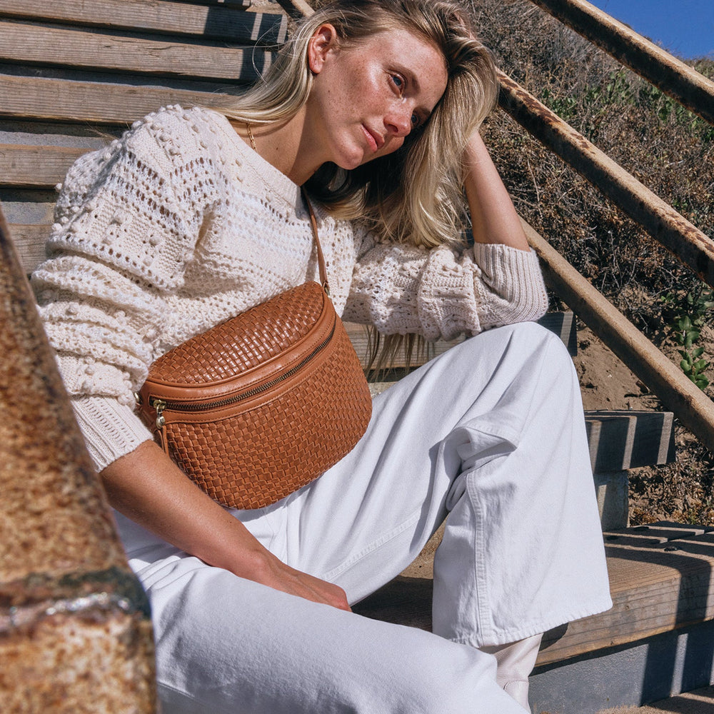 Juno Belt Bag in Wave Weave Leather - Wheat