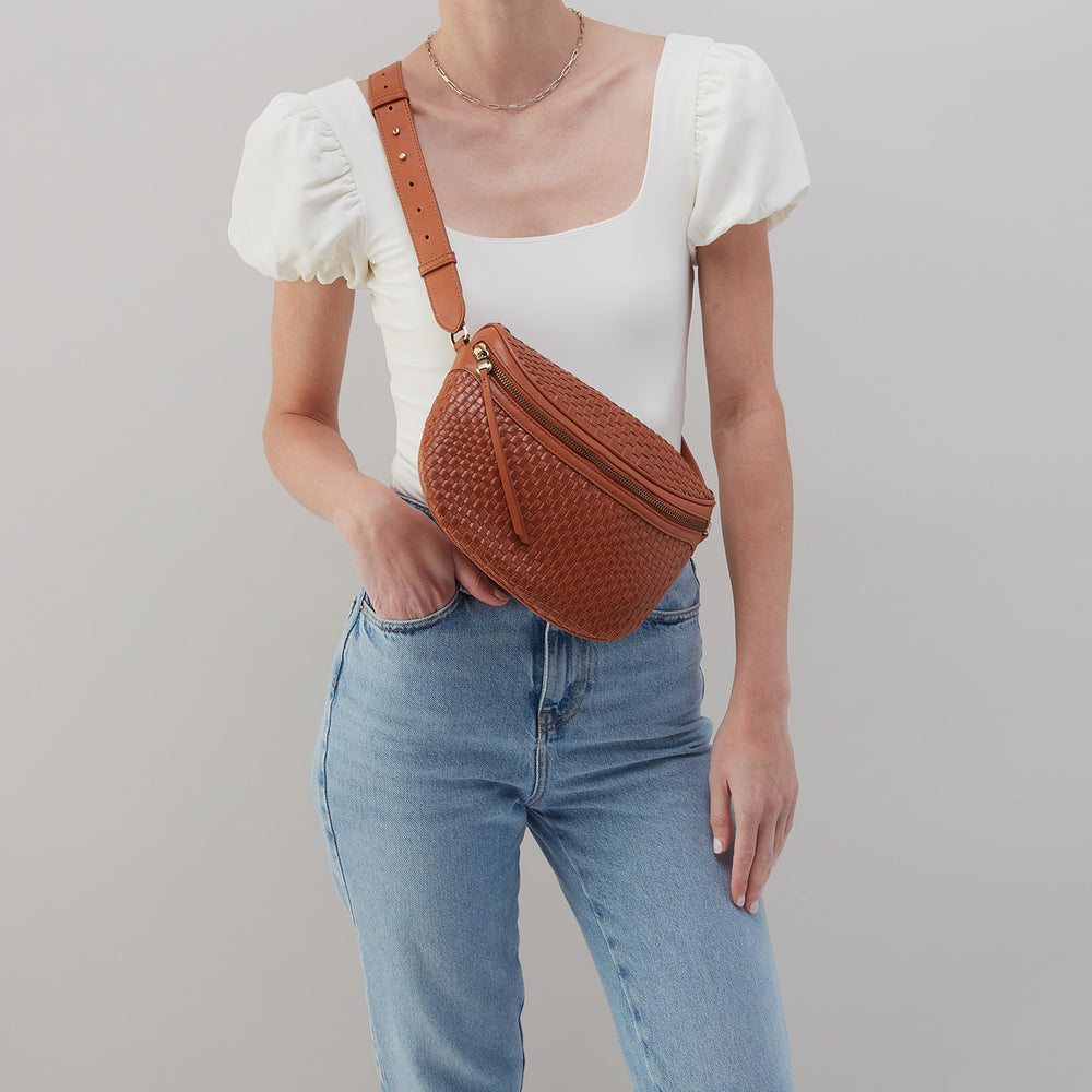 Juno Belt Bag in Wave Weave Leather - Wheat