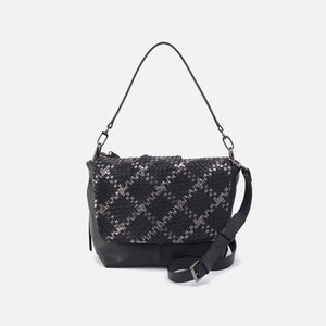 Harley Convertible Shoulder In Woven Leather - Black Metallic Woven