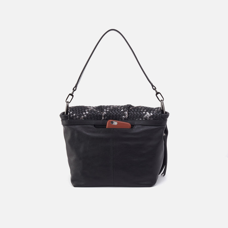 Harley Convertible Shoulder In Woven Leather - Black Metallic Woven