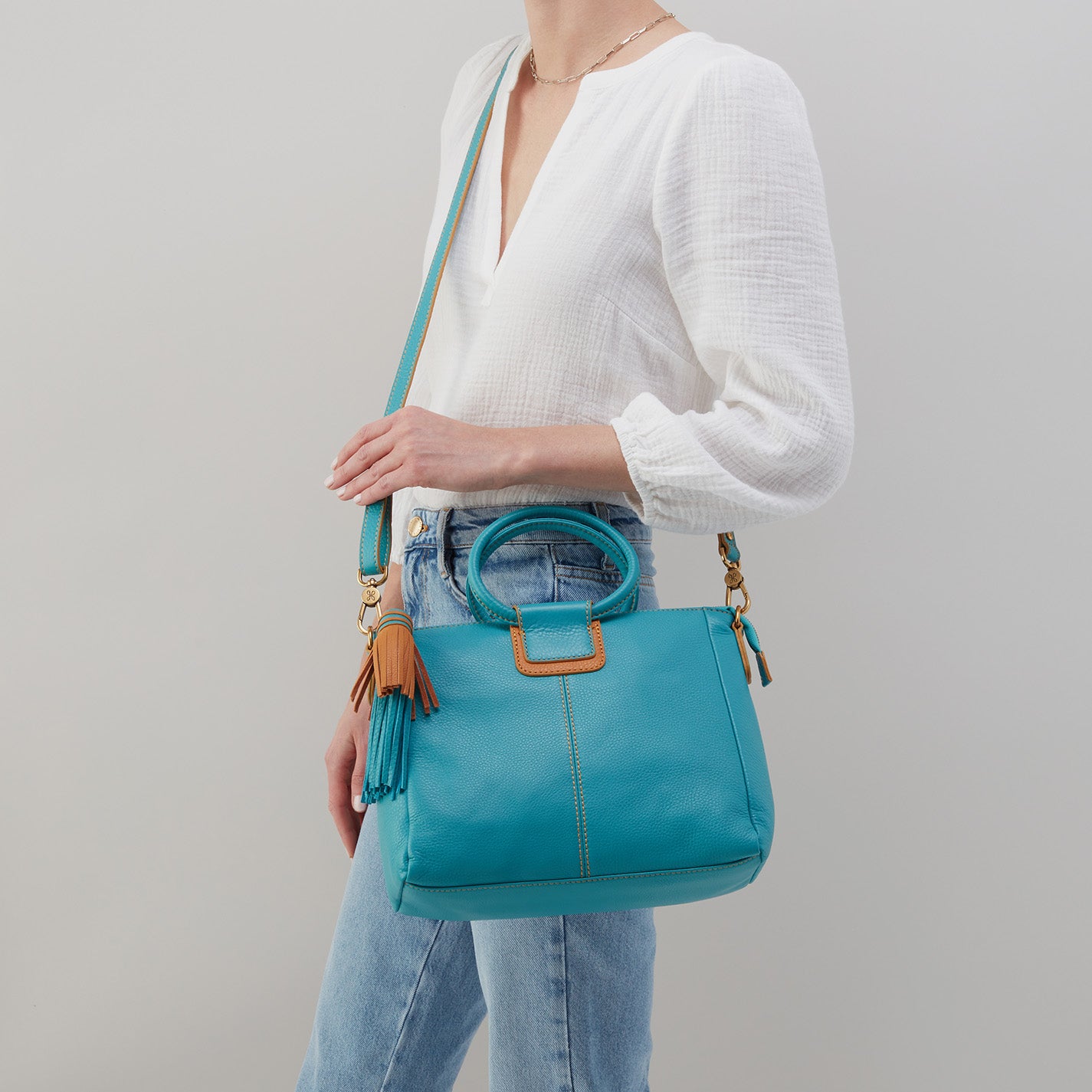 Sheila Medium Satchel in Pebbled Leather - Aqua – HOBO