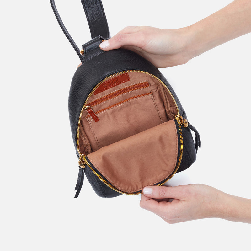 Handcrafted leather belt bag with external pocket dark brown BRASS