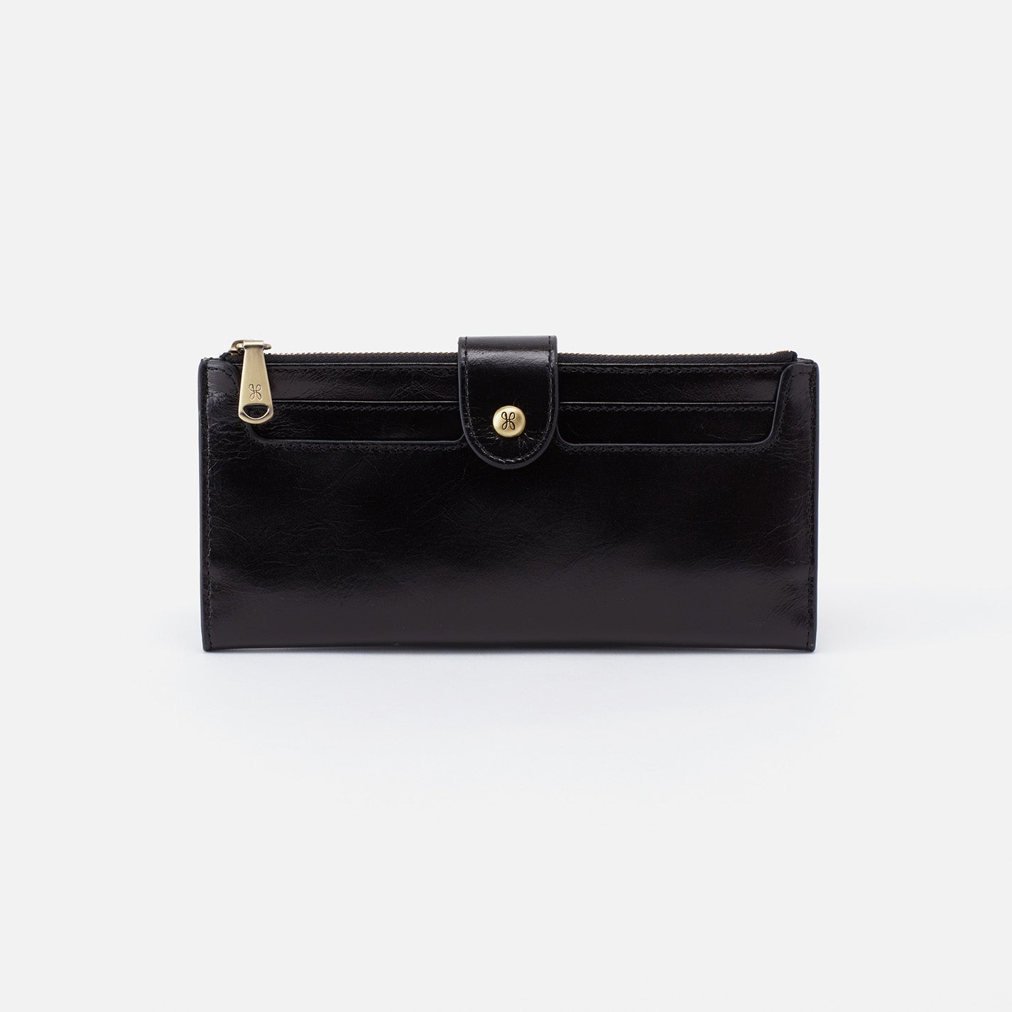 Dunn Continental Wallet In Polished Leather Black HOBO