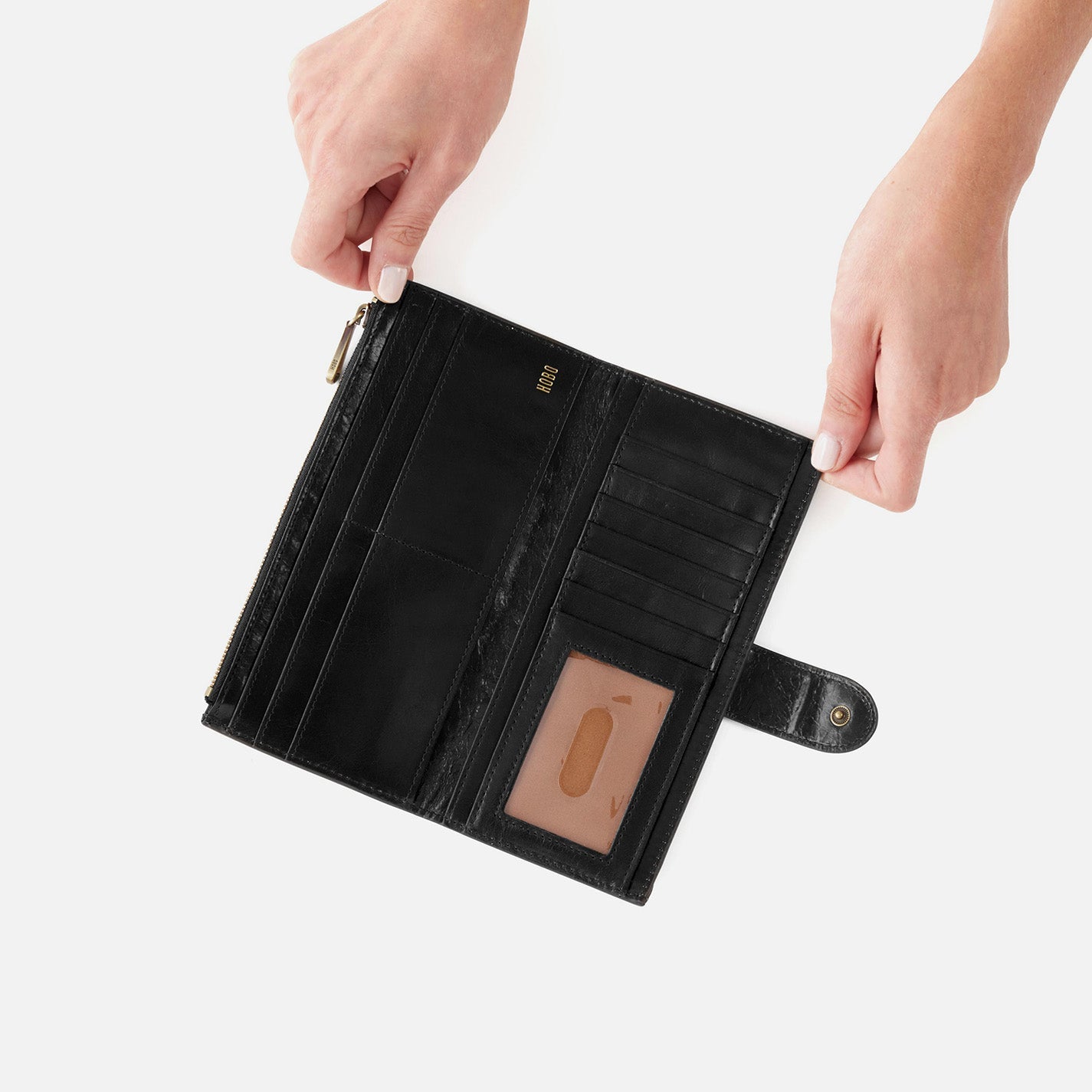 Dunn Continental Wallet In Polished Leather Black HOBO