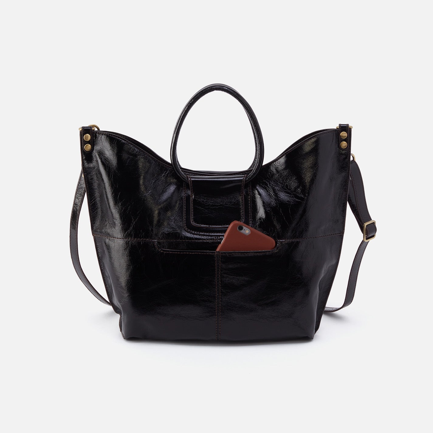 Mini embossed faux patent-leather tote