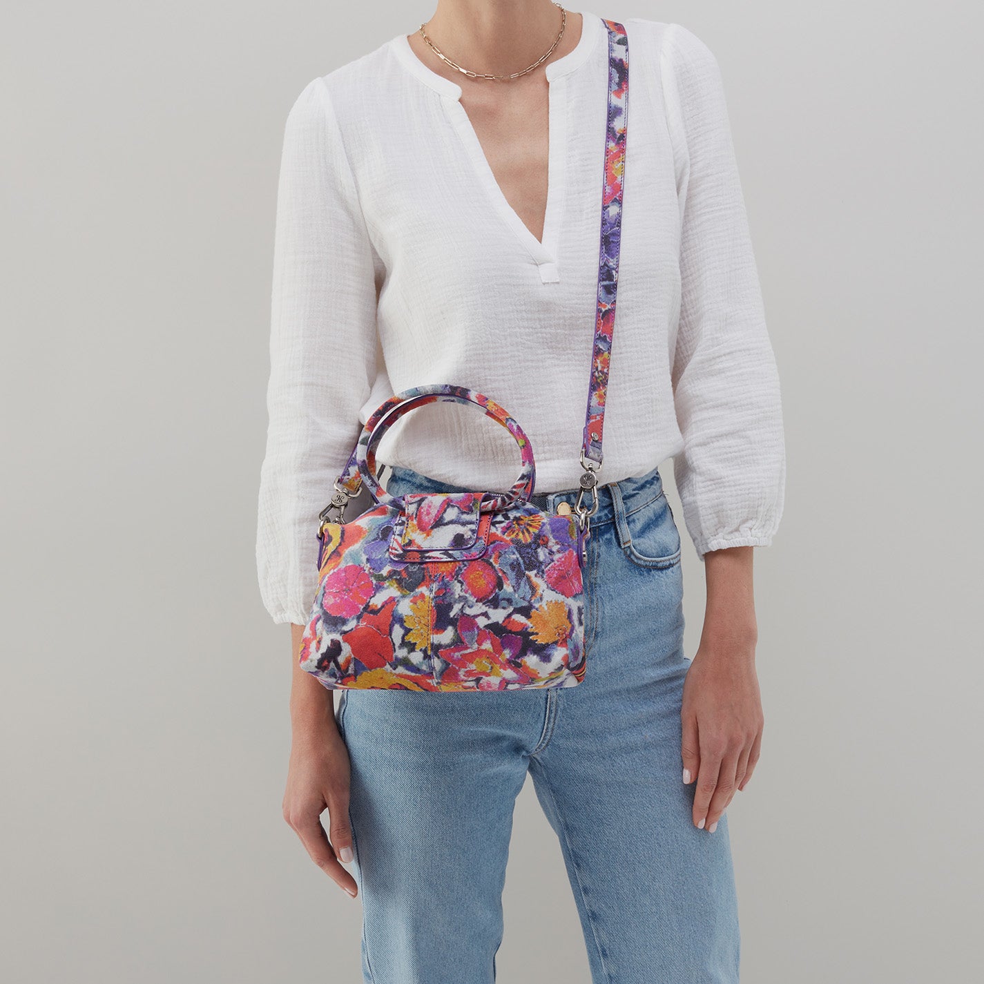 Sheila Top Zip Crossbody in Printed Leather - Poppy Floral